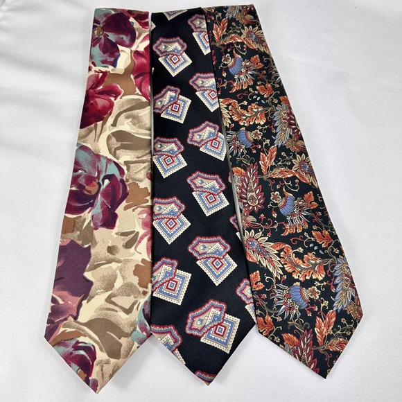 Vintage Silk Tie Lot of 5 Made in USA & Italy Paisley Floral Geometric 80s 90s - Picture 5 of 9